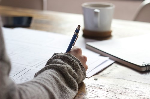 Person completing an exam