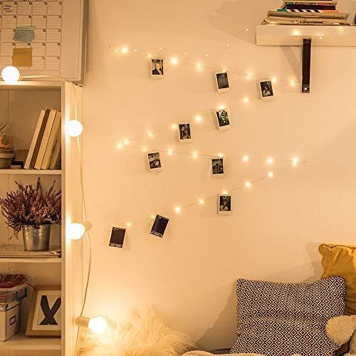 string lights on bedroom wall