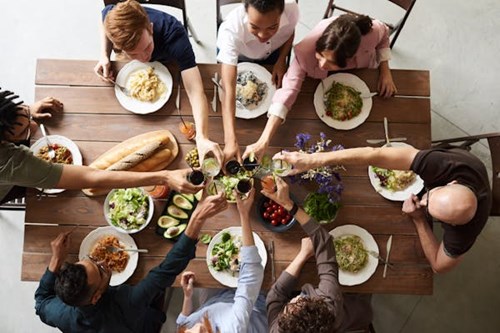 Students having a meal together