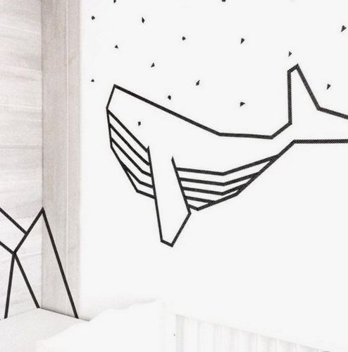 washi tape whale on a wall