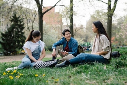 Students chatting in the park